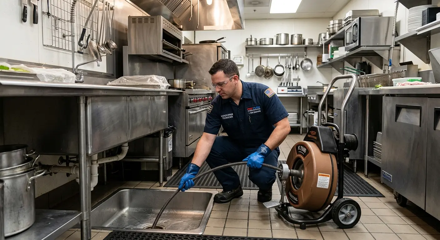 Commercial drain cleaning service in a restaurant kitchen in Hurricane