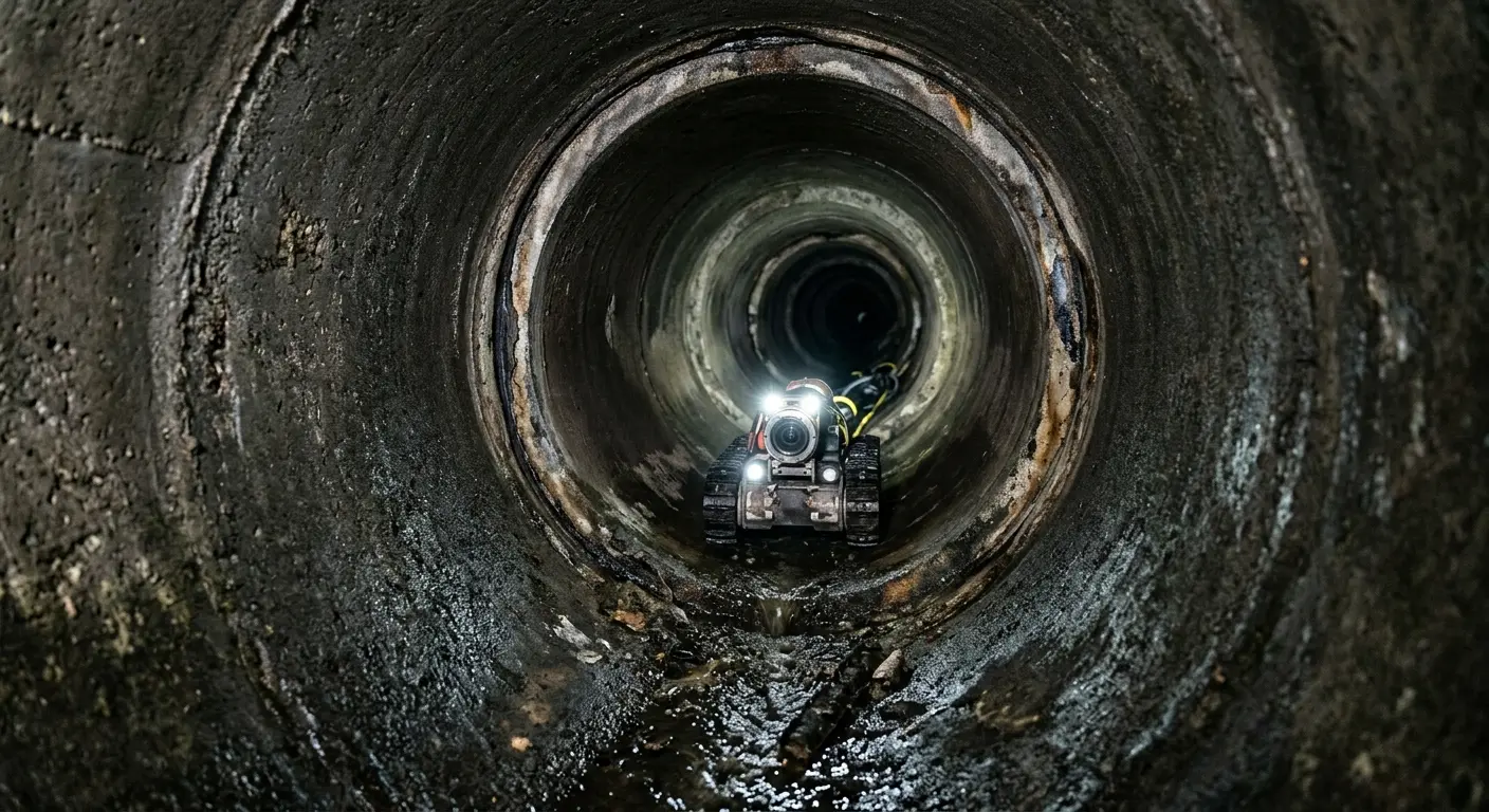 Robotic sewer camera inspecting pipe interior for Sewer Line Cleaning in Hurricane